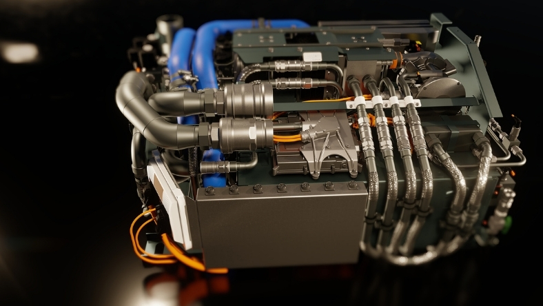 Industrial hydrogen fuel cell stack with integrated components